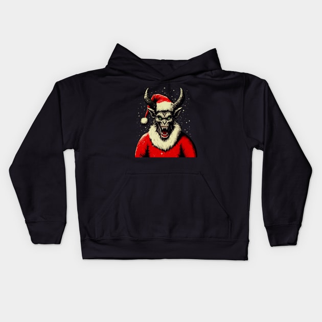 Vintage Krampus Christmas Holiday Horror Graphic Kids Hoodie by AtomicMadhouse